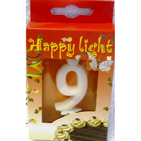 Happy light Świeczka tortowa cyferka 9 w pudełku