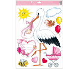 Folia okienna bez kleju Z okazji narodzin dziecka wózek różowy 35 x 50 cm