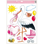 Folia okienna bez kleju Z okazji narodzin dziecka wózek różowy 35 x 50 cm