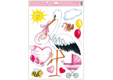Folia okienna bez kleju Z okazji narodzin dziecka wózek różowy 35 x 50 cm
