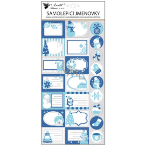Vánoční samolepicí jmenovky na dárky Modré glitry 18,5 x 40 cm 23 kusů