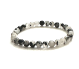 Kryształ górski z Turmalinem bransoletka elastyczna z naturalnego kamienia, kuleczka 6 mm / 16 - 17 cm, kamień kamień