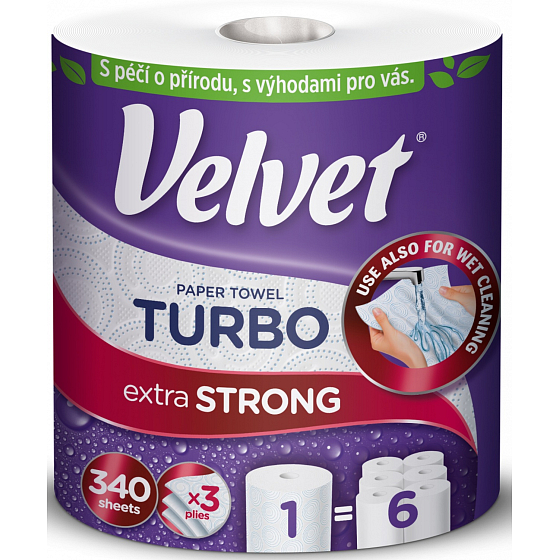 Velvet Turbo ręczniki papierowe kuchenne 3-warstwowe 340 odcinków 75,82 m 1 rolka
