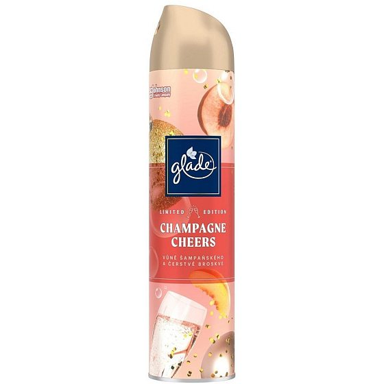 Glade Champagne Cheers z nutą szampana i świeżego brzoskwiniowego odświeżacza powietrza spray 300 ml