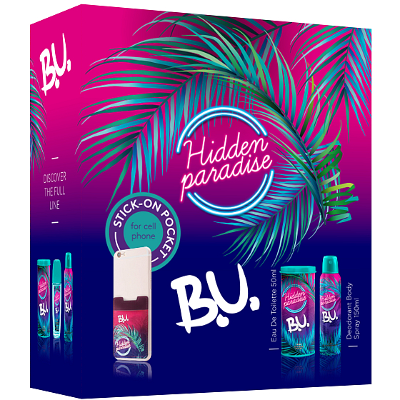 B.U. Hidden Paradise toaletní voda pro ženy 50 ml + deodorant sprej 150 ml + nálepka na mobil, dárková sada