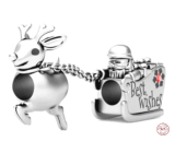 Charm Srebrna 925 Santa na saniach i Rudolf, koralik na bransoletkę świąteczną