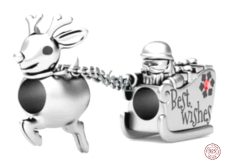 Charm Srebrna 925 Santa na saniach i Rudolf, koralik na bransoletkę świąteczną