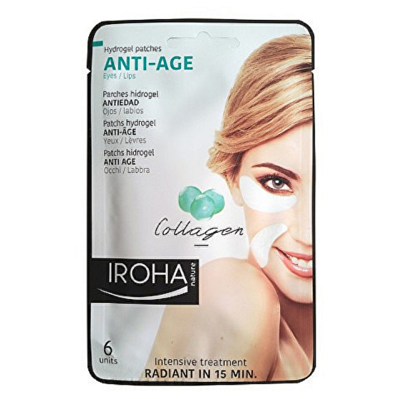 Iroha Anti-Age Hydrogelové polštářky pod oči a rty s kolagenem proti stárnutí 6 kusů