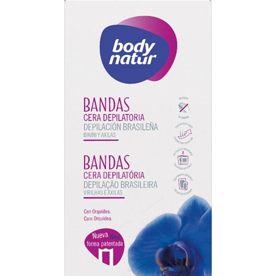 Body Natur Orchidej epilační voskové pásky pro oblasti bikin a podpaží pro citlivou pokožku 12 kusů + poepilační ubrousky 5v1 2 kusy
