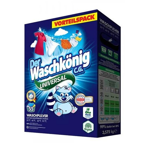 WaschKönig Universal uniwersalny proszek do prania do białego i kolorowego 55 dawek 3,575 kg