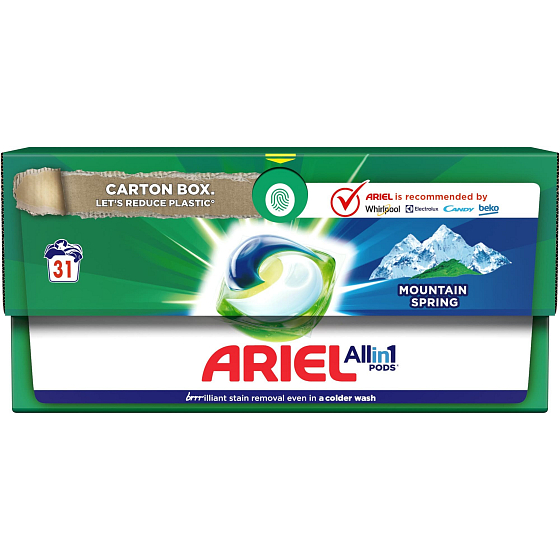 Ariel All in 1 Pods Mountain Spring żelowe kapsułki do prania białego i jasnego prania 31 sztuk