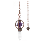 Ametyst Merkaba wahadło + kryształ górski + brąz, zawieszka z naturalnego kamienia 7,7 cm, łańcuszek ok. 26,5 cm