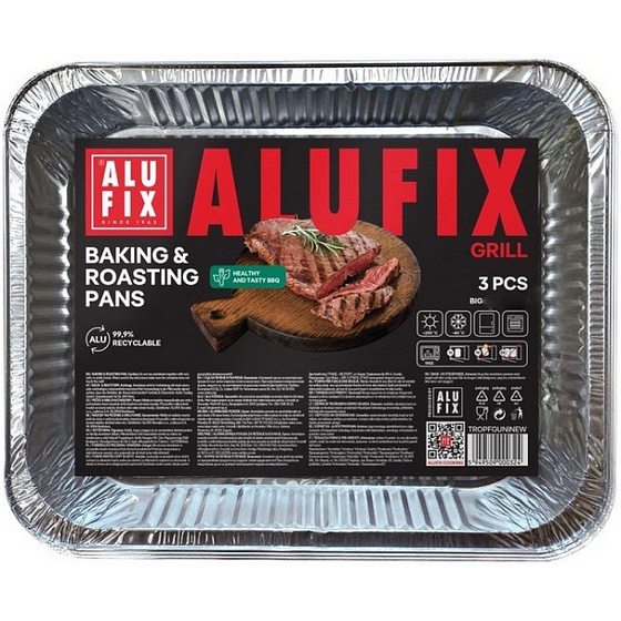 Alufix uniwersalne aluminiowe tacki do grillowania 32 x 26 x 4,5 cm, 3 sztuki
