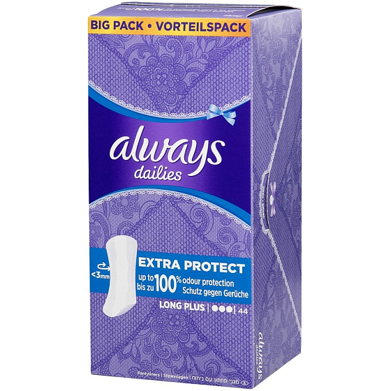 Always Dailies Extra Protect Long Plus z delikatną wkładką 44 sztuki