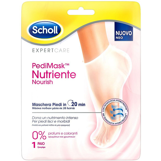 Scholl PediMask Expert Care Coconut Oil 20 minutová vyživující maska na nohy s kokosovým olejem, 1 pár navlékacích ponožek