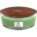 WoodWick Hemp & Ivy - Konopí a břečťan vonná svíčka s dřevěným širokým knotem a víčkem loď 453 g