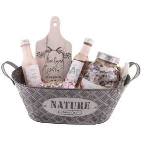 Bohemia Gifts Růže plechová ošatka vlasový šampon 200 ml + sprchový gel 200 ml + sůl do koupele 1200 ml + mýdlo v plechovce 80 g + dekorační prkénko, kosmetická sada