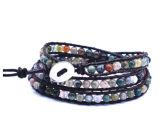 Achát Indyjski skórzany brązowy naszyjnik naturalny kamień ręcznie pleciony kulka 4 mm / 34 + 5 cm, zapinany, dostarczany z siłą i energią