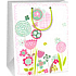 Ditipo Dárková papírová taška 26,4 x 13,7 x 32,4 cm bílá růžové a zelené kytky