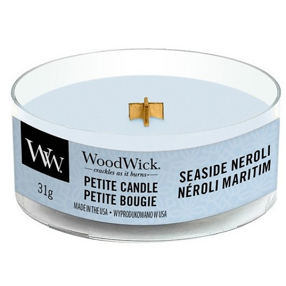 WoodWick Seaside Neroli - Pobřežní neroli vonná svíčka s dřevěným knotem petite 31 g
