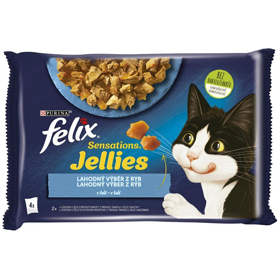 Felix Sensations Jellies Multipack łosoś i dorsz w aromatycznej galaretce, pełnoporcjowa karma dla dorosłych kotów 4 x 85 g