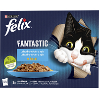 Felix Fantastic saszetki dla kotów z łososiem, płastugą, tuńczykiem i dorszem, 12 × 85 g