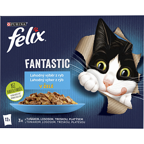 Felix Fantastic saszetki dla kotów z łososiem, płastugą, tuńczykiem i dorszem, 12 × 85 g