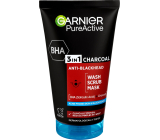Garnier Pure Active 3w1 żel oczyszczający, peeling i maska z aktywowanym węglem przeciwko czarnym krostkom 150 ml