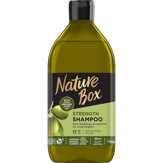 Nature Box Olive Oil ochranný šampon proti lámavosti vlasů se 100% za studena lisovaným olivovým olejem, vhodné pro vegany 385 ml