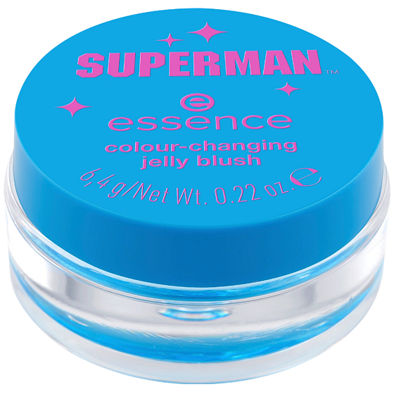 Essence Superman Colour-Changing Jelly tvářenka, 6,4 g, s gelovou texturou, která se mění podle pH pleti pro přirozený a zdravý vzhled