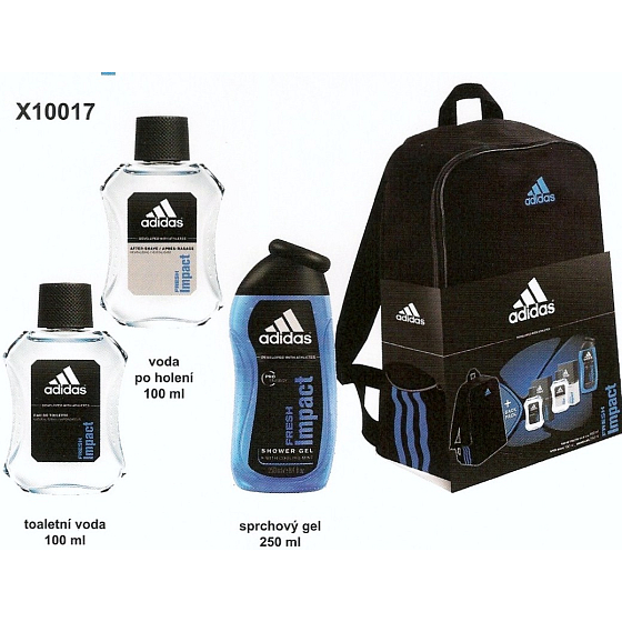 Adidas Fresh Impact toaletní voda 100 ml + voda po holení 100 ml + sprchový gel 250 ml + batoh, pro muže dárková sada