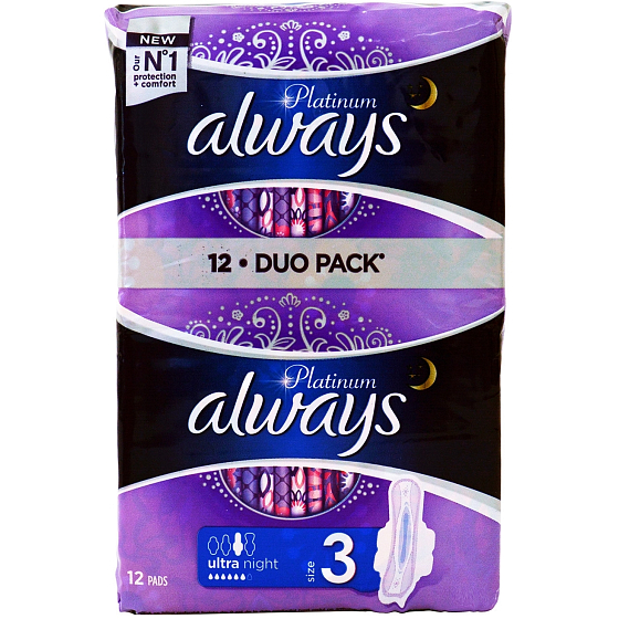 Always Platinum Ultra Night wkładki higieniczne z skrzydełkami 2 x 6 sztuk