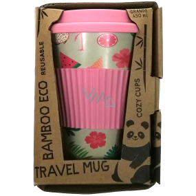 Cozy Time Bamboo Eco Flamingos bambusový ekologický termohrnek + silikonové víčko růžový 450 ml