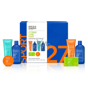 Baylis & Harding Limetka i mięta żel pod prysznic 300 ml + żel myjący i szampon do włosów 300 ml + mydło toaletowe 150 g + balsam po goleniu 130 ml + żel myjący do ciała 130 ml + sól do kąpieli 100 g, zestaw kosmetyków dla mężczyzn