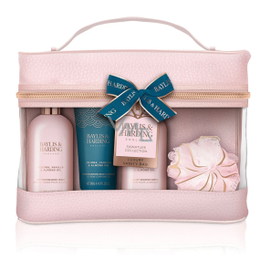 Baylis & Harding Jojoba, wanilia i olej migdałowy żel do mycia 300 ml + krem pod prysznic 300 ml + mleczko do ciała 200 ml + gąbka do mycia + kosmetyczna torba 2 szt., zestaw kosmetyczny dla kobiet