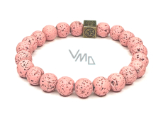 Láva růžová s královskou mantrou Óm, náramek elastický přírodní kámen, kulička 8 mm / 16 - 17 cm, zrozen ze čtyř živlů