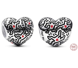 Zawieszka ze srebra 925 Keith Haring serce Sztuka linii i ludzi, koralik do bransoletki symbol