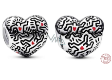 Zawieszka ze srebra 925 Keith Haring serce Sztuka linii i ludzi, koralik do bransoletki symbol