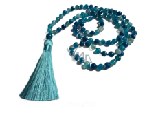 108 Mala Achát modrý náhrdelník, meditační šperk, přírodní kámen vázaný, elastický, korálek 8 mm
