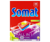 Somat All in 1 Lemon & Lime tablety do myčky obohacené o sílu kyseliny citronové a pomáhají odstranit těžce odolnou špínu 48 kusů
