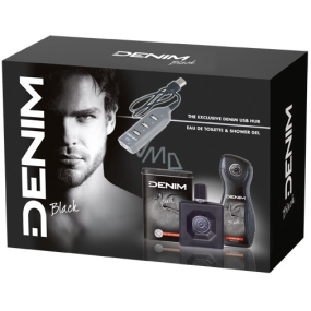 Denim Black toaletní voda pro muže 100 ml + sprchový gel 250 ml + USB rozbočovač, kosmetická sada