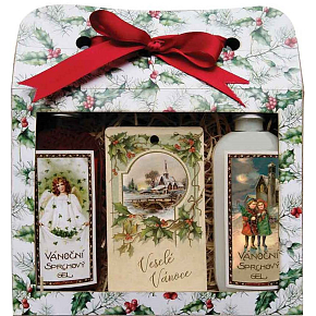 Bohemia Gifts Wesołe Świąta Bożnarodzeniowy ży żęl pod prysznic 2 x 100 ml + jabłko i cynamon zapachowa karta 11 x 6,3 cm, zestaw kosmetyczny