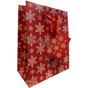 Ditipo Dárková papírová taška 22,5 x 17,5 x 10 cm Vánoční červená, vločky
