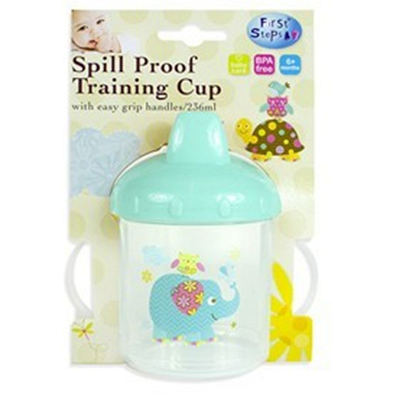 First Steps Patchwork Training Cup 6+ hrnek se dvěma uchy modrý Slon 236 ml