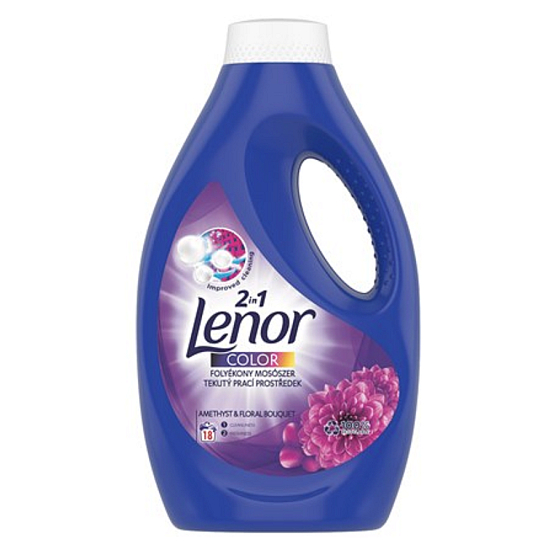 Lenor Color 2v1 Amethyst & Floral Bouquet vůně pivoněk a planých růží tekutý prací gel na barevné prádlo 18 dávek 990 ml