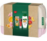 Palmolive UP! Citrus & Peach żel pod prysznic 200 ml + Smoothies Refreshing Peach krem pod prysznic 500 ml + Colgate Max White Charcoal wybielająca pasta do zębów 75 ml + szczoteczka do zębów + kosmetyczka, zestaw kosmetyków dla kobiet