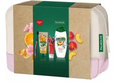 Palmolive UP! Citrus & Peach żel pod prysznic 200 ml + Smoothies Refreshing Peach krem pod prysznic 500 ml + Colgate Max White Charcoal wybielająca pasta do zębów 75 ml + szczoteczka do zębów + kosmetyczka, zestaw kosmetyków dla kobiet