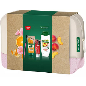 Palmolive UP! Citrus & Peach żel pod prysznic 200 ml + Smoothies Refreshing Peach krem do ciała 500 ml + Colgate Max White Charcoal wybielająca pasta do zębów 75 ml + szczoteczka do zębów + kosmetyczka, zestaw kosmetyczny dla kobiet