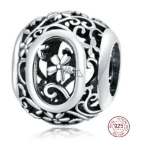 Zawieszka ze srebra próby 925 Charms Alphabet Litera O z kwiatami, koralik do bransoletki Zawieszka ze srebra próby 925 Charms Alphabet Litera O z kwiatami, koralik do bransoletki