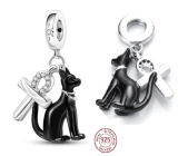 Zawieszka ze srebra próby 925 czarna egipska kotka i ankh, charms do bransoletki symbol